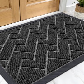 OLANLY Front Door Mat Indoor Outdoor Entrance, Waterproof All-Season, All-Weather Welcome Doormat, Sturdy Natural Rubber, Low Profile, Easy Clean Patio Porch Entryway Outside Floor Mat, 47x23, Black
