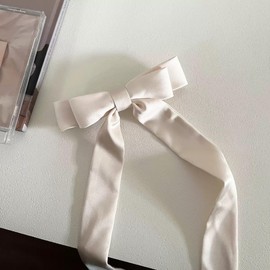 Ribbon Barrette Clip, Large, Silk Hair Clip, Long, Korean Style, Elegant, Stylish, Women's, Adult, Cute, Hair Accessory, White, Wedding, School Entrance Ceremony, Graduation, Birthday, Celebration
