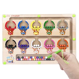 Gvolatee Magnetspiel Labyrinth Holzspielzeug, Montessori Spielzeug ab 2 3 4 5 Jahre, Motorikspielzeug Magnetisches Labyrinth Lernspiel, Zahlen und Farben Lernendes Lernspielzeug für Mädchen und Junge