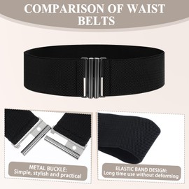 JIEYAO Wide Elastic Waist Belts for Women, Vintage Stretch Waist Belt Elastic Belt for Dresses with Lock Buckle(black)