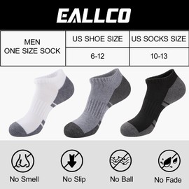 eallco 10 Pairs Mens Ankle Socks Low Cut Socks for Men Athletic Socks Breathable Cushioned, 10 Pairs Grey, One Size