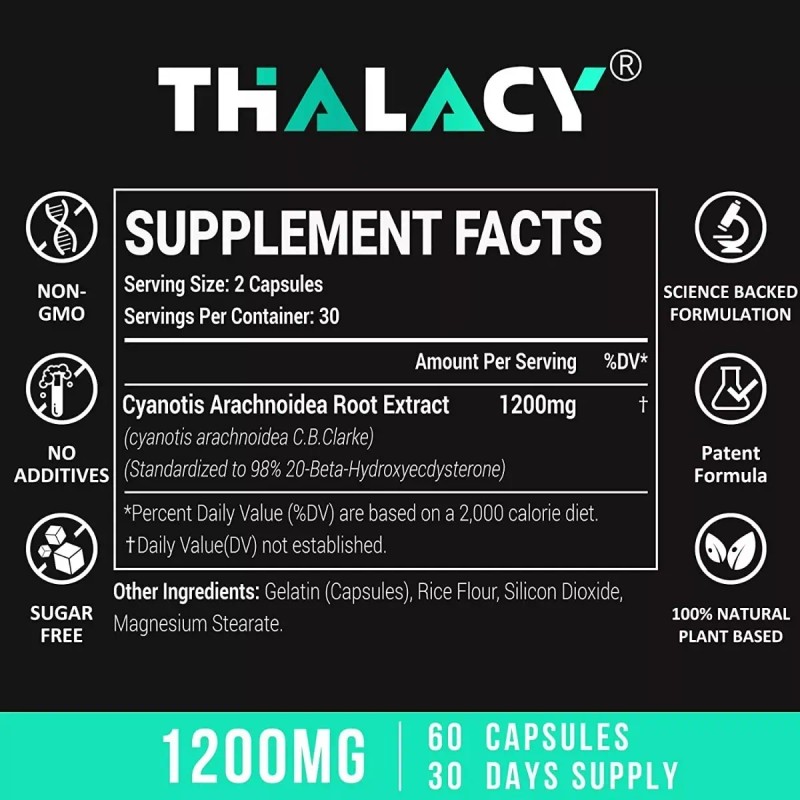 Thalacy Suplemento De Beta Ecdysterona 1200 Mg. 60 Capsulas. Sabor
