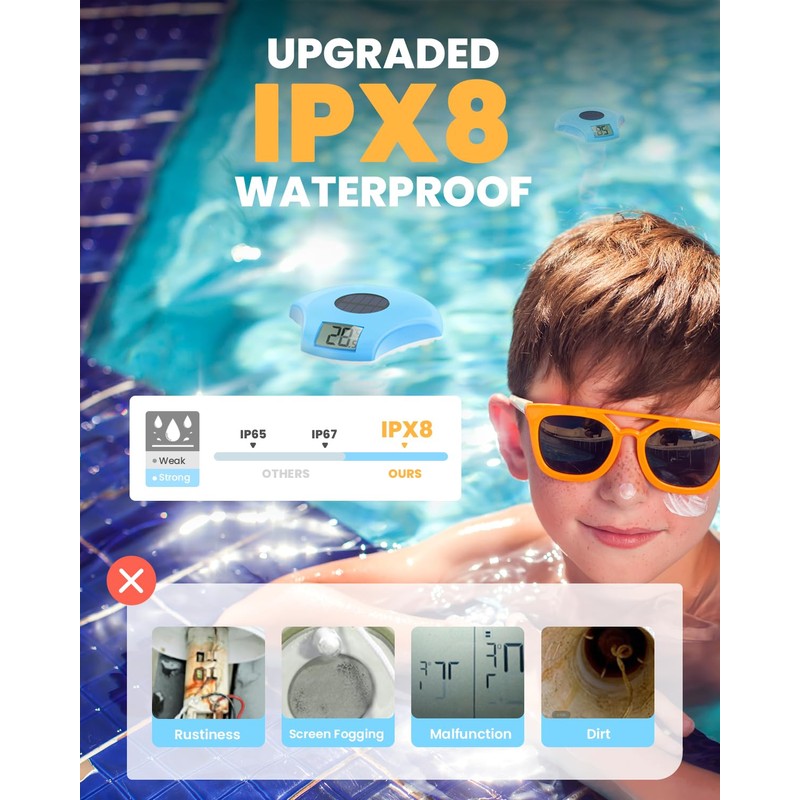 BALDR Floating Pool Thermometer, Solar Powered Pool Thermometer, Easy-to-Read/Use