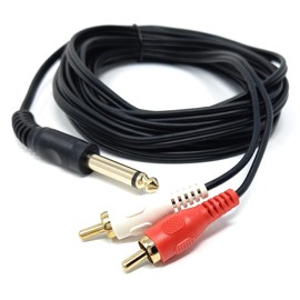 DRUT 5m 6.35mm Mono Jack Plug to 2 x RCA Phono Plugs Screened Audio Cable Adapter Gold Contacts OFC 16.5ft