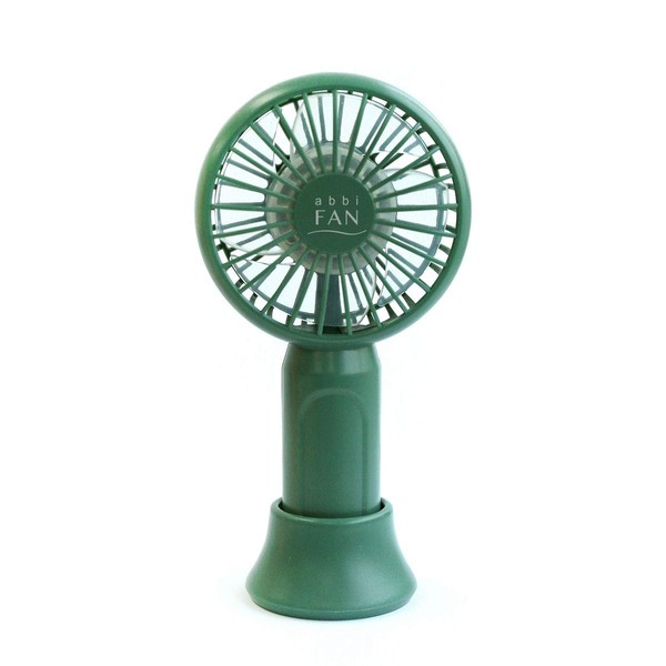 Abbi Fan Mini AB18620 Ultra Small Portable Fan, Dark Green, Up to 10 Hours of Use, Ultra Lightweight, 2.7 oz (78 g), Ultra Mini, Portable Fan, USB Rechargeable, Strap, Table Stand, 3 Levels, Rhythm Style, Handy Fan, Silent, Japanese Authorized Dealer