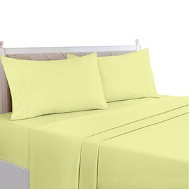 Egypto Easy Care Luxury Bedding King Size Flat Sheet – Breathable & Hypoallergic Flat Sheets – Shrinkage & Fade Resistant Flat Bed Sheet Lemon
