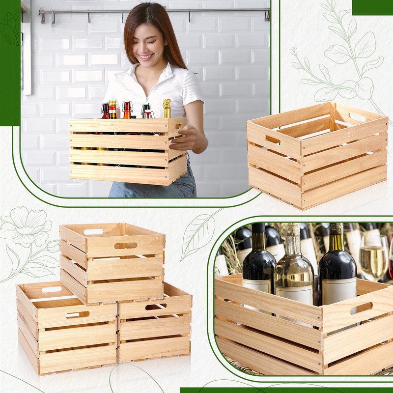 Weysat 3 Pack Large Wood Crates Box for Storage Decoration