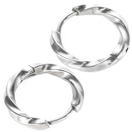 SEIYA INTERNATIONAL Men's Hoop Earrings, Ring Earrings, Twisted Stainless Steel, 18G, Binaural, Set of 2, Stainless Steel, No Gemstone