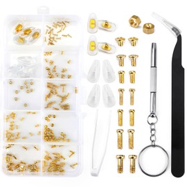 ofone Eyeglass Repair Kit, Glasses Repair Kit with Gold Screws, Eye Glass Nose Pads, Precision Screwdriver Set, Screw Nuts & Tweezers, Fits Sunglasses Eyeglasses Watch Repairing