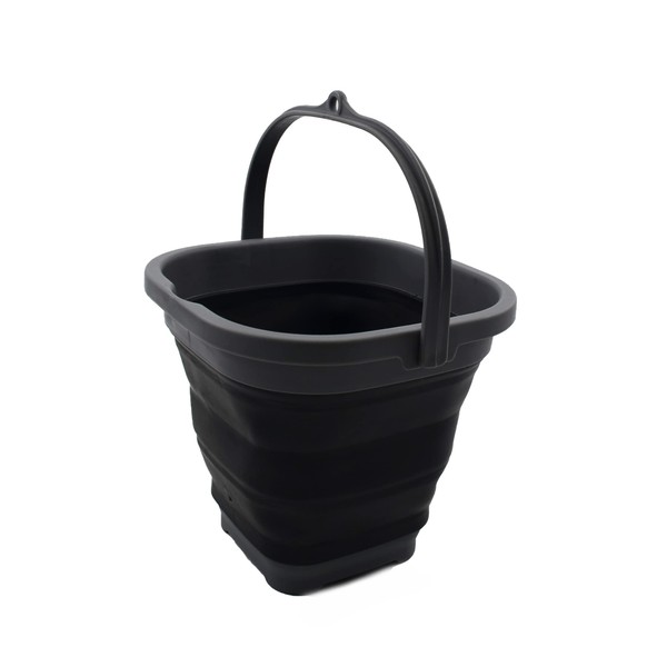 SAMMART 2.6L (0.68 Gallon) Super Mini Sqare Collapsible Plastic Bucket - Foldable Square Tub - Portable Fishing Water Pail - Space Saving Outdoor Waterpot (Grey/Black)