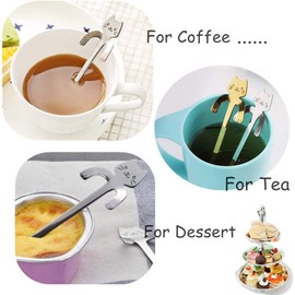 Cat Shaped Coffee Spoon Made of 304 Stainless Steel, Cup Tableware Dessert Teaspoon, Milk, Drink, Sugar Dessert, Spices, Tavern Spoons (Pack of 6)