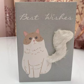 PInesFamily C13-Very Cute Best Wishes Greeting Card for Cat Lovers (Fluffy Tail White Cat)