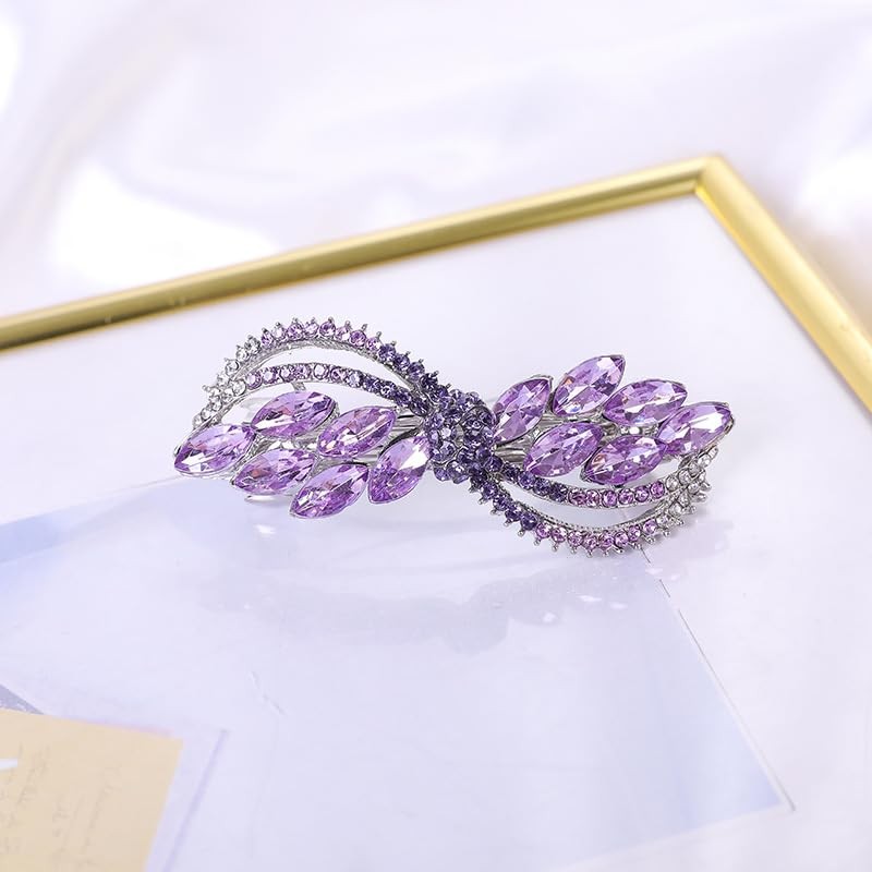 Elegant Crystal Hair Barrette, Purple Marquise Rhinestone Design, Silver-Tone Metal,