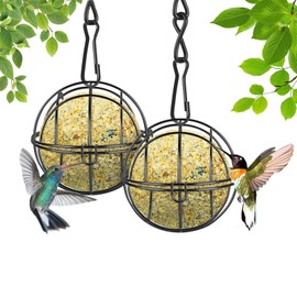 Fat Ball Bird Feeder 2 Pcs Bird Feeder Hanging Bird Feeder Metal Fat Ball Bird Holder with 2 S-shaped hooks for Outdoor Garden Wildlife Birds Finch Sparrow Robin