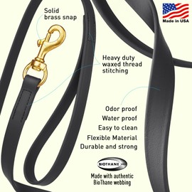 Viper Biothane K9 Working Dog Leash Waterproof Lead for Tracking Training Schutzhund Odor-Proof Long Line with Solid Brass Snap for Puppy Medium and Large Dogs, 15ft Black