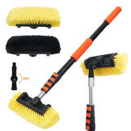 12FT Car Wash Brush with Long Handle, Car Cleaning Brush with 12" Soft Bristle and 12" Hard Bristle, 3-12Ft Telescopic Pole for Scratch-Free Cleaning Truck,RV, Boats,House Siding,Floors,Solar Panels