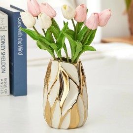 Otartu Best White Ceramic Vase for Flowers Gold Flower Modern Home Decor, Small Pampas