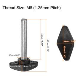 HARFINGTON 6pcs Tee Wing Knobs M8 x 45mm Metric Male Threaded Stud T Head Plastic Knob Handles Thumb Screws Hand Clamping Tightening Knob Grip Thumbscrew, Black