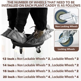 Tadpolebaby Heavy-Duty Plant Caddy with Wheels 12 Inch, 360° Lockable Caster,Outdoor Rolling Plant Dolly That is Not Easily Rusted, Indoor Metal Plant Cart with Rollers, Plant Pot Trolley, Black 3Pack