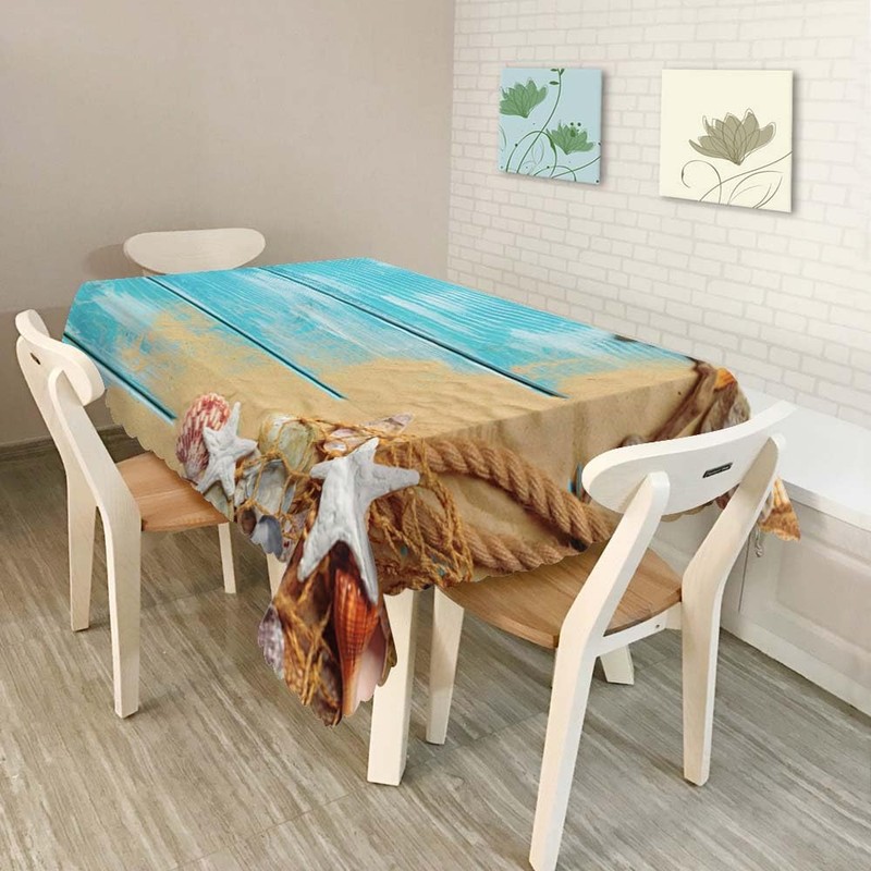 Walmsco Tablecloth Blue Wooden Board Beach Starfish Decor For Dining