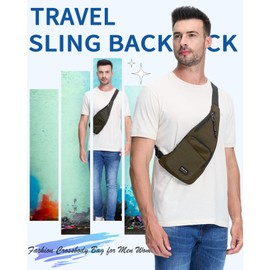 Seoky Rop Sling Bag for Men Women Slim Personal Purse Pocket Small Anti-Thief Crossbody Chest Bag for Travel Hiking Army Green