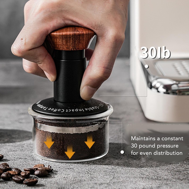 Coffee Tamper Spring Loaded Tamper Calibrated Coffee Tamper Wood Handle