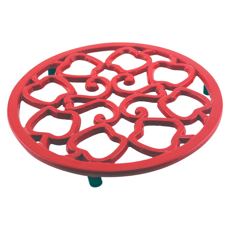 BergHOFF 7.5" Cast Iron Apple Trivet Heavy-duty Heat-resistant, Red