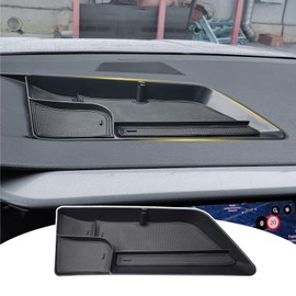 X-TKER Dashboard Organizer Compatible with Volkswagen Taos 2022 2023 2024 Interior Accessories, 2022-2024 Taos Dash Insert Compartment Mounted Tray Sunglasses Tissue Holder with Rubber Mat, Black ABS