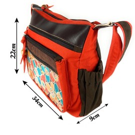 Masha Bag Indian Cotton and Leather Shoulder Bag for Women Ethnic Boho Handbag Hippie Bag, orange