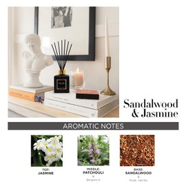 Touche Luxury Natural Reed Diffuser. Long Lasting Scented Home Fragrance. Natural Essential Oil Alcohol-Free. 4.75 OZ. Glass Bottle (Jasmine & Sandalwood - Black Bottle)