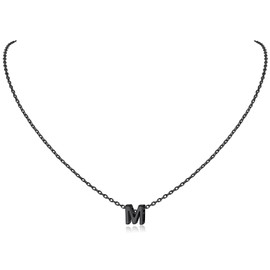 ChicSilver Black Initial Necklace for Women 925 Sterling Silver Dainty Small Letter M Initial Pendant Necklace for Women