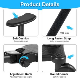 TeqHome Universal Stroller Board with Detachable Seat, 2-in-1 Buggy Board Sit and Stand Stroller Glider Board for Most Strollers, Stroller Standing Board Attachment Holds Children Up to 55 LBS, Black