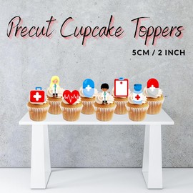 PRECUT Hospital Cupcake Toppers, Nurses Theme #4 Edible Premium Thickness SWEETENED Vanilla, Wafer Card Cupcake Toppers (Pack of 24)