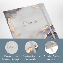 paper&you® Bullet Journal Dotted A4+ with Elastic Band [Grey Marble] 156 Pages | Notebook Dotted, Sketchbook, Diary | Sustainable and Climate Friendly