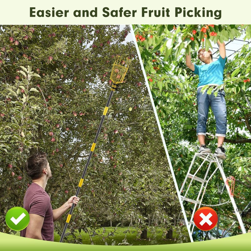 INFLATION Fruit Picker Tool,Apple Picker Pole with Basket,8 FT Adjustable
