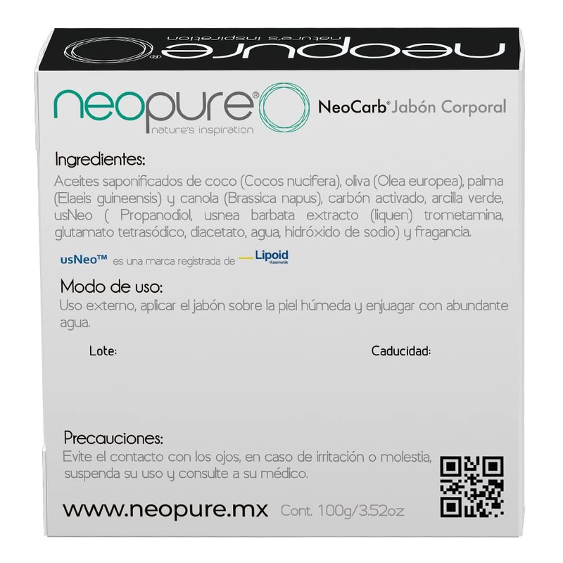 Jabón neopure® Carbón Activado + usNeo Barra 100 G