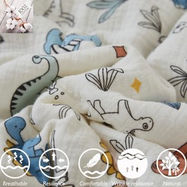 Brandream Muslin Crib Sheets 100% Cotton Baby Crib Sheets Fitted for Standard Crib and Toddler Bed Mattress 52" x 28", Soft and Breathable Fitted Crib Sheets Neutral Dinosaurs,Cream White