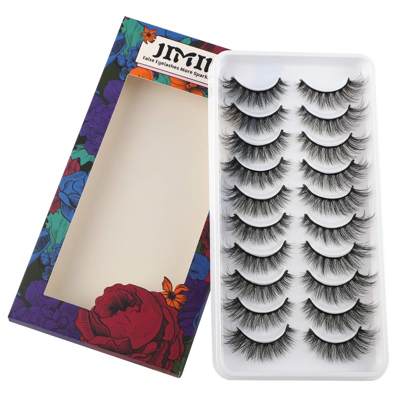 JIMIRE 10 Pairs Fake Eyelashes Fluffy Natural False Lashes Cat-Eye