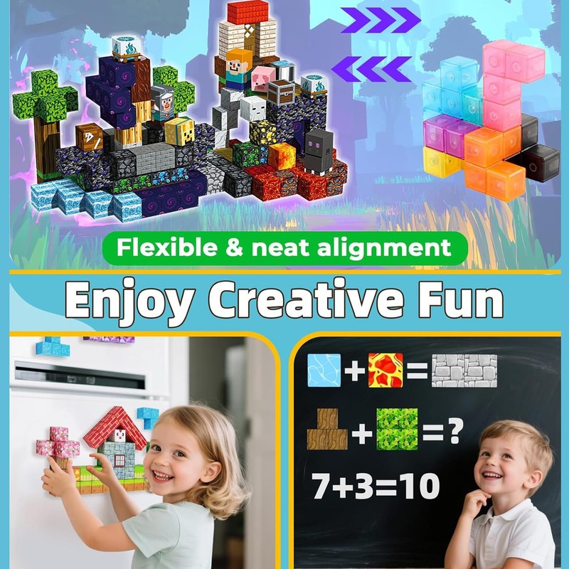 Wattlink Magnetic Building Blocks Set, 200 Pieces Pixel Style Construction