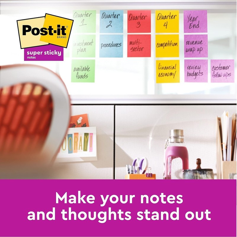 Post-it Super Sticky Notes, Assorted Colours, Assorted Sizes, 3 Pads,