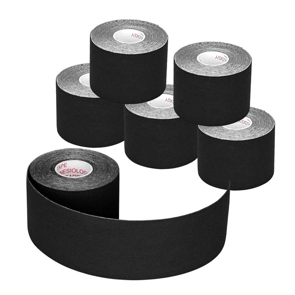 Kinesiology Tape Athletic Tape Sport Tape, Lychee Supports & Protects Muscles, Waterproof and Latex Free, Breathable Elastic for Sport Activity, No Precut(Black, 6 Rolls)