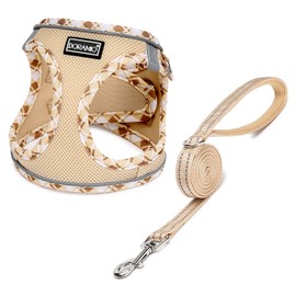 DORAMIO Step-in Dog Harness and Leash Set, Soft Mesh No-Chock Reflective Breathable Easy Walk Lightweight Vest Harnesses with Safety Buckle for Small Dogs, Cats, Puppies (Beige Yellow, S)