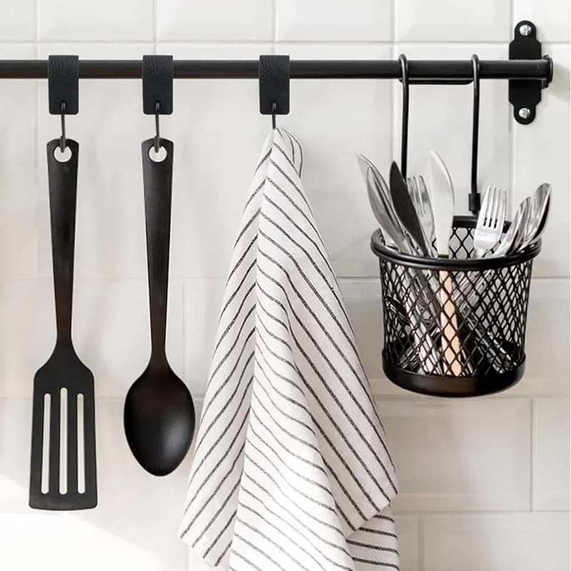 Leather S Hooks for Hanging,4 PCS Hooks with Leather Loop