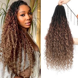 XIIMENALU Boho Faux Locs Crochet Hair 8 Packs Goddess Soft Locs with Curly Ends Pre-Looped Bohemian River Locs Crochet Hair Extensions for Black Women (1B/30/27#, 24 Inches (Pack of 8))