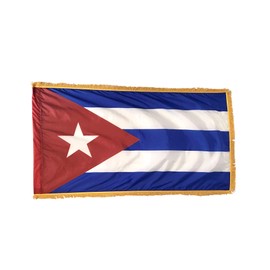 3x5 Cuba Indoor Flag with Pole Hem and Gold Ornamental Fringe, Made in USA