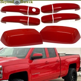 Torox 2014-2018 Chevy Silverado Door Handle COVERS+TopHalf Mirrors WA9260 VICTORY RED