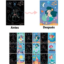 Scratch Art, Manualidades para Niños, Kit de Papel de Rascar Arcoíris para Arte Niños,27 Piezas,Gran Actividad Familiar, Aulas y Bricolaje, libretas para Niñas Eegalo de Actividades (Princesa)