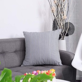 sourcing map Striped Canvas Cushion Covers 1PC, Throw Pillow Covers with Zipper for Sofa Bedroom-Decorative Couch Pillow Covers 45x45 Cm/18x18 In, Blue & White Throw Pillow Cases
