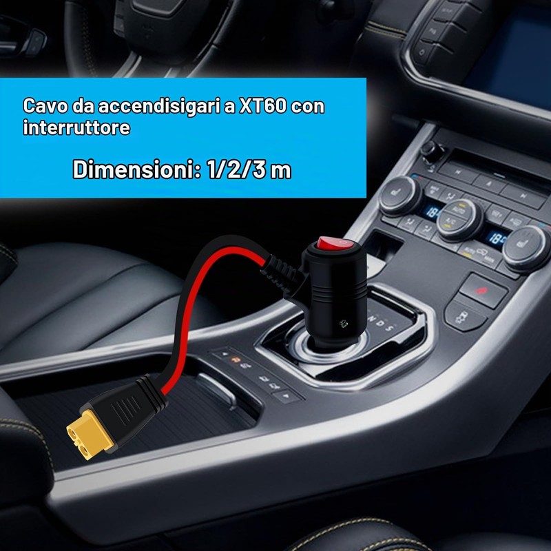 YINGAYOU Cavo XT60 Accendisigari con Interruttore 14AWG 20A Cavo Ricarica