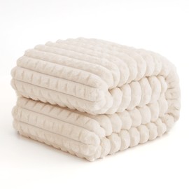 EXQ Home Fleece Throw Blanket for Couch or Bed - 3D Grid Jacquard Decorative Blankets - Cozy Soft Lightweight Fuzzy Flannel Blanket Suitable for All Seasons(50"×60",Beige)